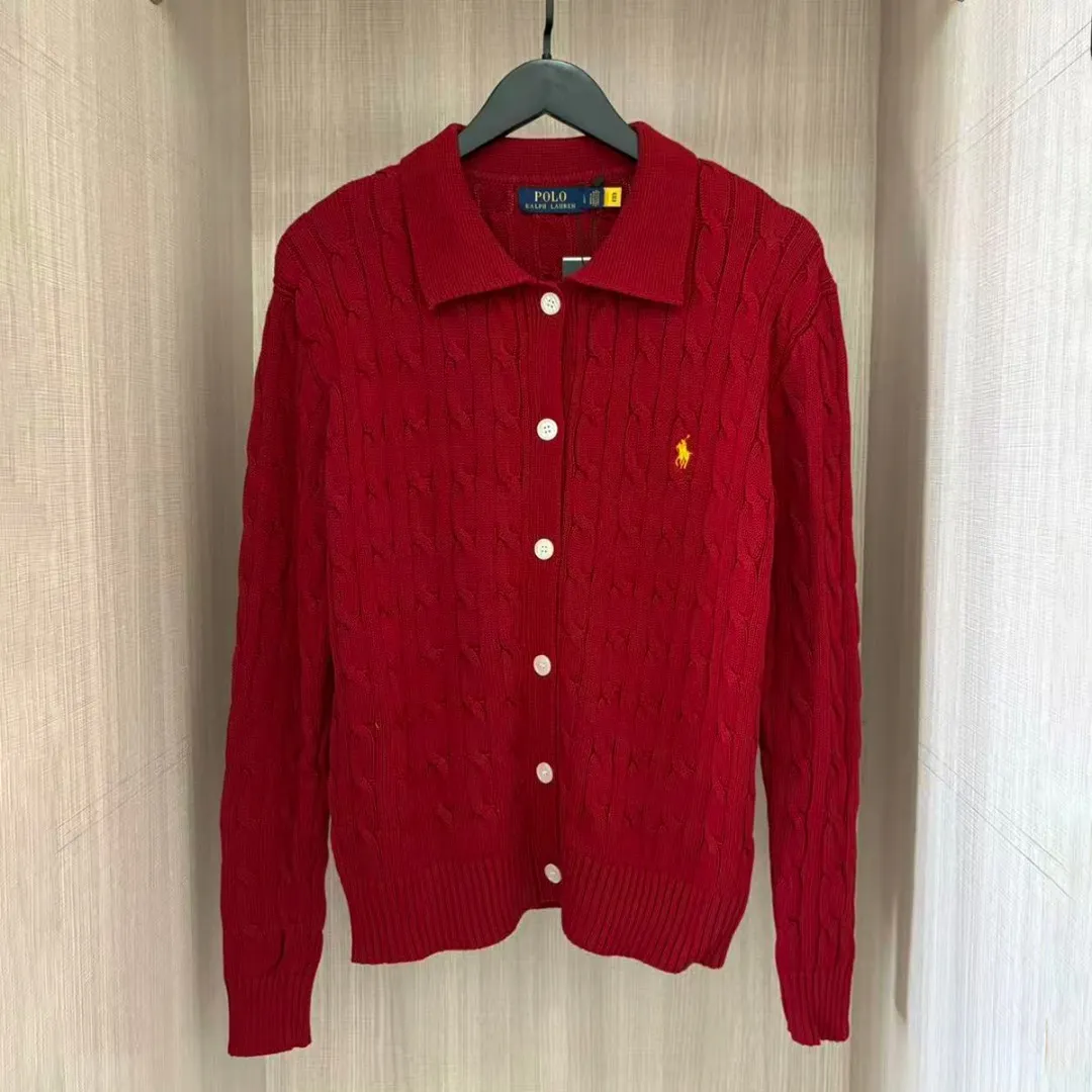 P250 RALPH LAUREN Eleven-color small label embroidered lapel long-sleeved knitted sweater men's and women's couple tops Color: white, black, navy blue (red label), navy blue (white label), apricot, gray, pink, red, khaki, blue, dark red Size: S M L XL Material: cotton Weight: 680g